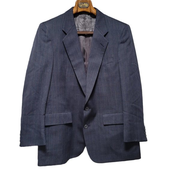 Christian Dior Mens 44R Sport Coat Blue Grey Suit Jacket 100% Wool Blazer